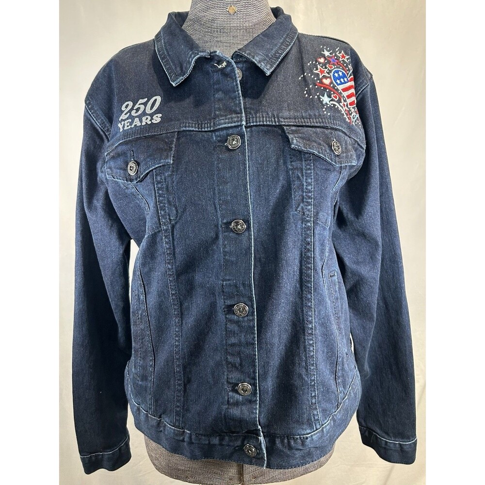 "God Bless America" 250 Years, Women's Denim Jacket by Danbury Mint, Size Medium